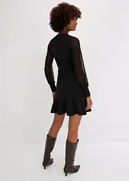 Mini-robe en tissu solide effet néoprène, avec manches légères en mesh, bonprix