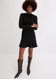 Mini-robe en tissu solide effet néoprène, avec manches légères en mesh, bonprix
