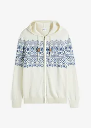 Gilet en maille coton à capuche motif norvégien coupe spéciale ventre, bonprix