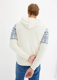 Gilet en maille coton à capuche motif norvégien coupe spéciale ventre, bonprix