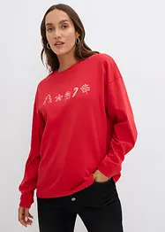 T-shirt manches longues oversize à motif de Noël brodé, bonprix