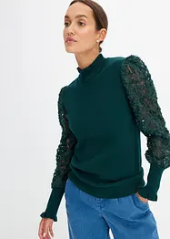 Rollkragenpullover mit dekorativen Chiffonärmeln, bonprix