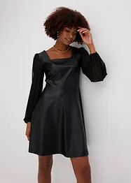 Lederimitat-Kleid mit Mesh-Ärmel, bonprix