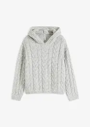 Pull en maille avec motif torsadé et capuche, bonprix