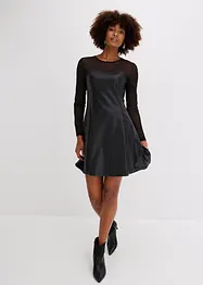 Lederimitat-Kleid mit luftigem Mesh-Einsatz, bonprix