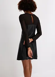 Lederimitat-Kleid mit luftigem Mesh-Einsatz, bonprix