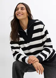 Gerippter Troyer-Strickpullover mit Streifen, bonprix