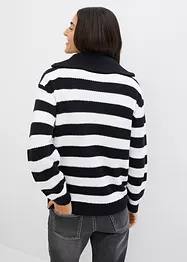 Gerippter Troyer-Strickpullover mit Streifen, bonprix
