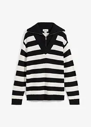 Gerippter Troyer-Strickpullover mit Streifen, bonprix