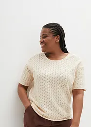 T-shirt en maille ajourée avec lin, manches coudes, bonprix