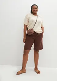 T-shirt en maille ajourée avec lin, manches coudes, bonprix