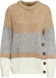 Gestreifter Oversize-Pullover mit Knöpfen, bonprix