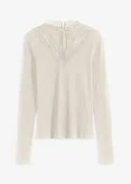 T-shirt côtelé à décolleté en dentelle, bonprix