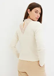 T-shirt côtelé à décolleté en dentelle, bonprix
