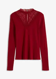 Rippshirt mit Spitzen-Ausschnitt, bonprix