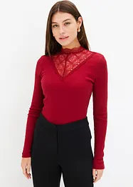 Rippshirt mit Spitzen-Ausschnitt, bonprix