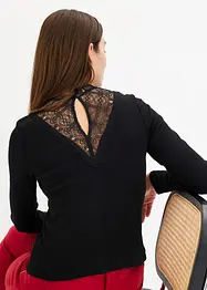 Rippshirt mit Spitzen-Ausschnitt, bonprix