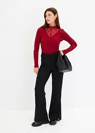 Rippshirt mit Spitzen-Ausschnitt, bonprix