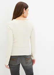 T-shirt côtelé à encolure froncée et volantée, bonprix
