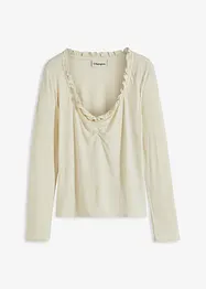 T-shirt côtelé à encolure froncée et volantée, bonprix