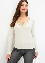 T-shirt côtelé à encolure froncée et volantée, bonprix