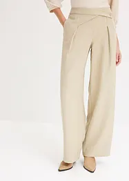 Pantalon à pinces aspect lin avec empiècement taille croisé, bonprix