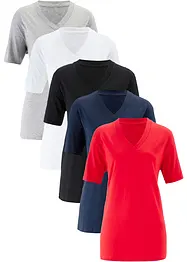 Weites Long-Shirt mit V-Ausschnitt, Kurzarm (5er Pack), bonprix