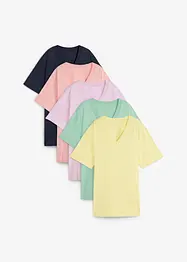 Weites Long-Shirt mit V-Ausschnitt, Kurzarm (5er Pack), bonprix