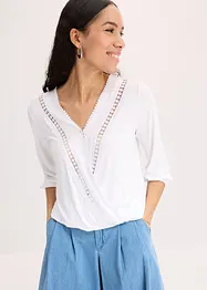 T-shirt manches 3/4 avec dentelle, style portefeuille, bonprix