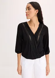 T-shirt manches 3/4 avec dentelle, style portefeuille, bonprix