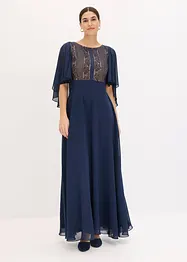 Robe midi en crêpe avec dentelle et cape, bonprix