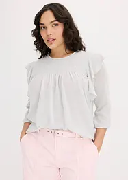 T-shirt volanté manches 3/4 avec fil lurex, bonprix