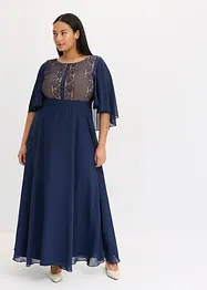 Robe midi en crêpe avec dentelle et cape, bonprix