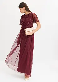 Robe longue raffinée en tulle avec sequins brodés, bonprix