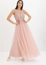 Robe longue en tulle fin à broderie strassée, bonprix