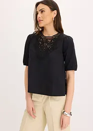 Kurzarmbluse mit Spitze, bonprix