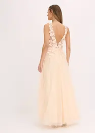Robe longue en tulle délicat ornée de fleurs appliquées, bonprix
