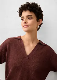 Polo en maille ajourée avec lin, bonprix