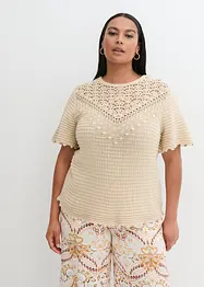 Ajour-Pullover mit Leinenanteil, bonprix