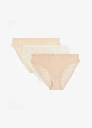 Lot de 3 slips Maxi échancrés en dentelle recyclée, bonprix