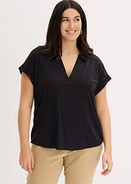 Polo en maille piquée de viscose avec empiècement en dentelle, bonprix