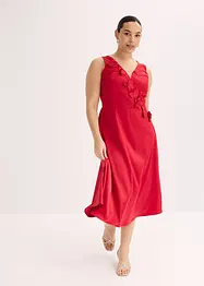 Robe midi en satin brillant avec fleurs appliquées, bonprix