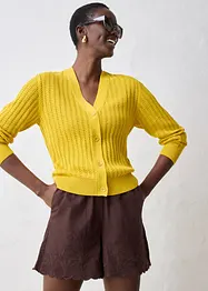 Ajour-Strickjacke mit Leinenanteil, bonprix