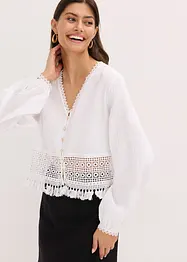 Blouse à empiècement crocheté et franges, bonprix