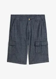 Short cargo long en chambray, Regular, bonprix