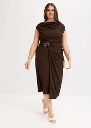 Robe midi côtelée avec drapé, bonprix