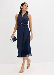Midikleid in Wickel-Optik mit Plissee-Einsatz, bonprix