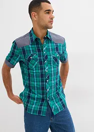 Kurzarmhemd mit Denim-Besatz, bonprix