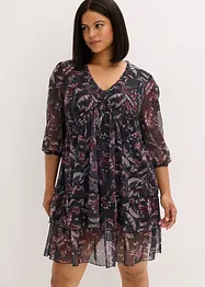 Mesh-Jerseykleid mit Volants, bonprix