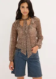 Mesh-Shirt mit Volant und Schluppe, bonprix